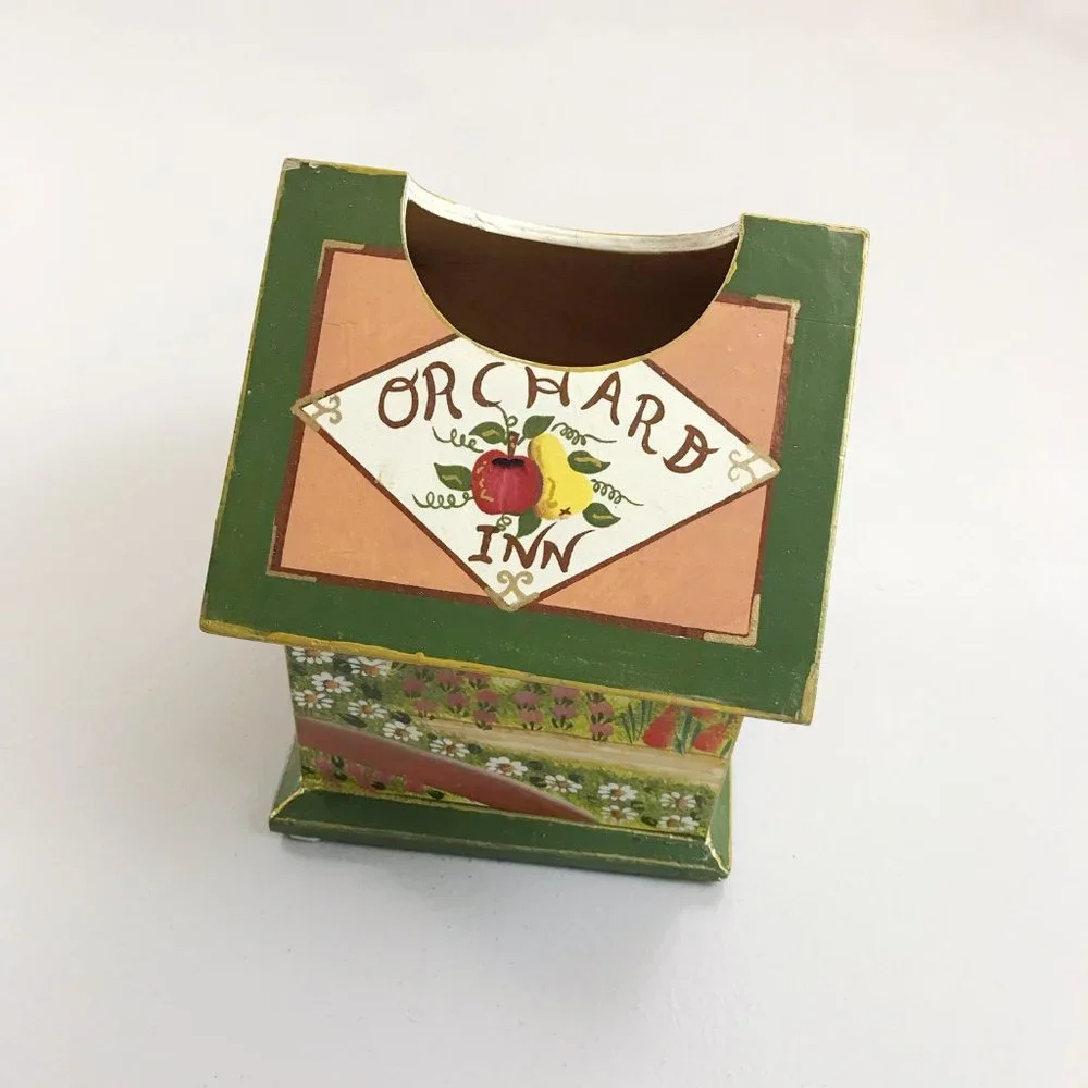 VINTAGE Cozy Cottagecore Tissue Box Hand Painted Orchard Path Field Of Flowers